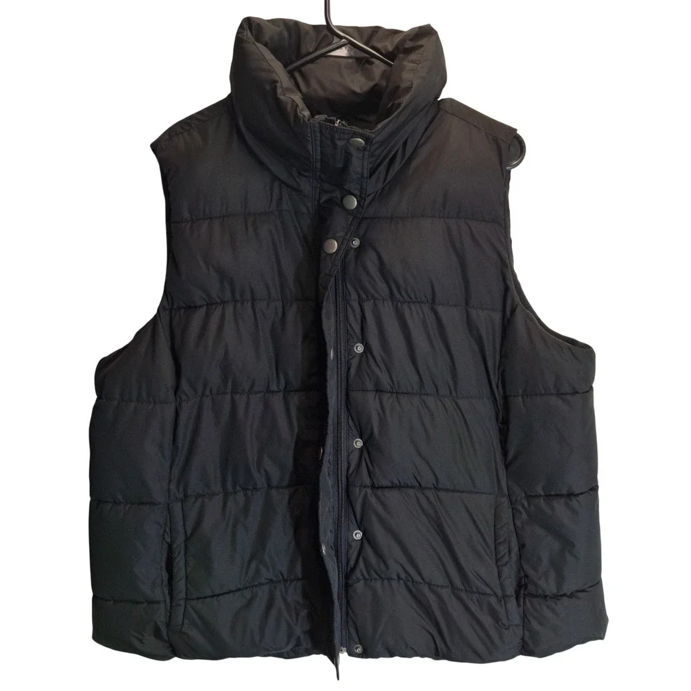 Old Navy Puffer Vest Mens XXL Black Quilted Fleece Lined Full Zip Snap Front